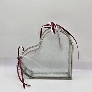 Stained glass CLEAR Etched Floral Beveled Heart 3-d Wall Pocket Art